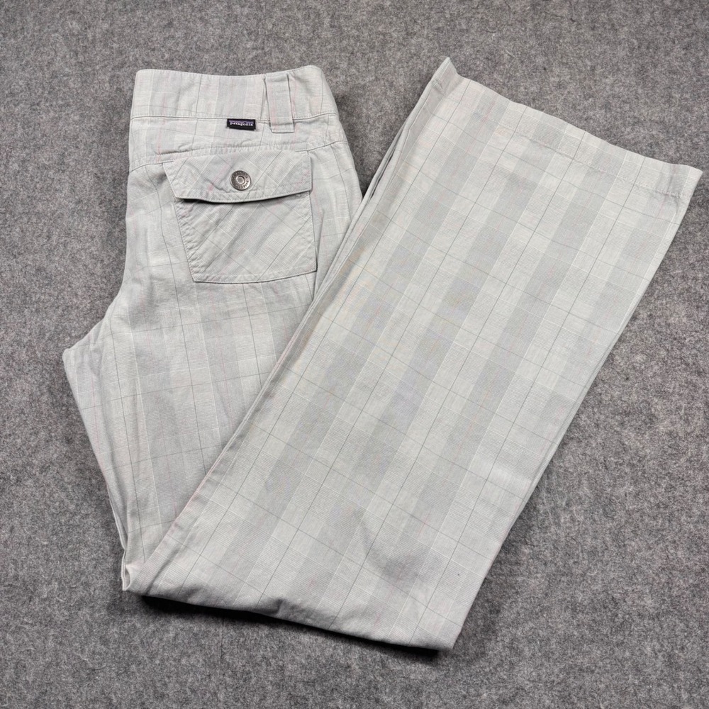 Patagonia Pants Women 6 Grey Plaid Organic Cotton Wide Leg Outdoor Trousers